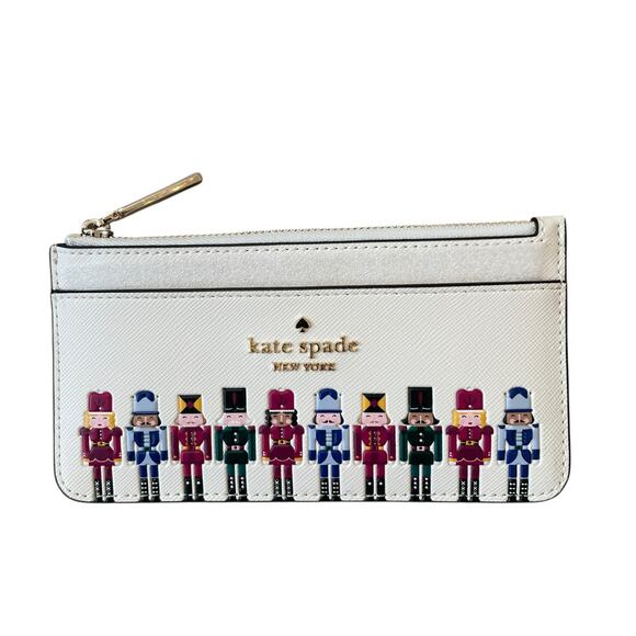 Kate Spade Oh What Fun Nutcracker Large Slim Card Holder Meringue NEW - Picture 1 of 14